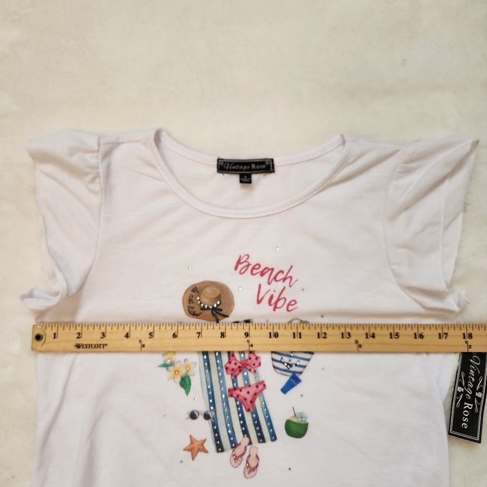 Vintage Rose Ruffle sleeve crew neck tshirt - Picture 11 of 12